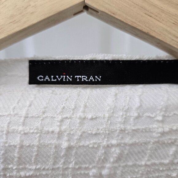 Calvin Tran‎ Cardigan M White Textured Open Front Long Waterfall Avant-garde - Picture 4 of 15